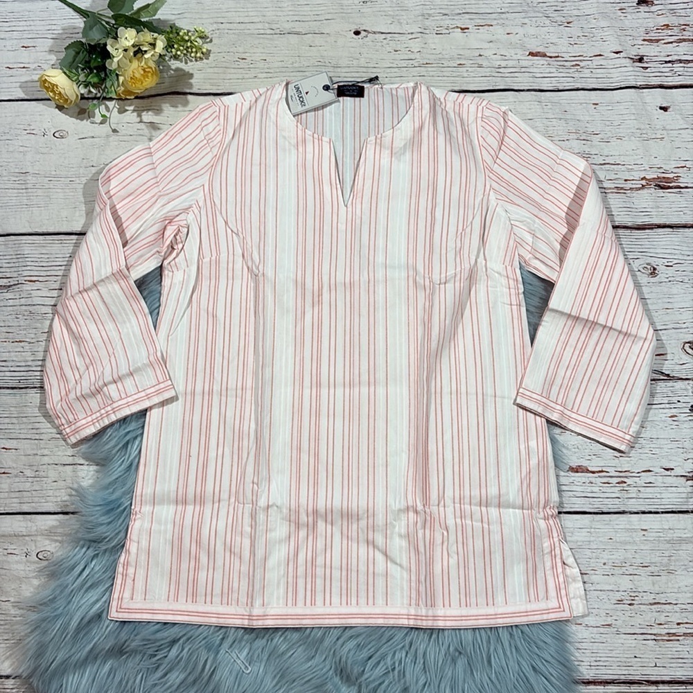 NWT UNTUCKit Dufort Striped Long Sleeve Split Neck Shirt